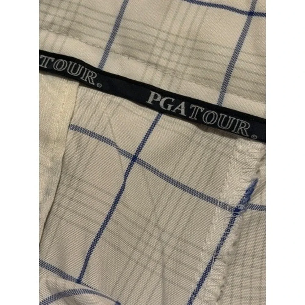 PGA Tour Mens White Blue Windowpane Plaid Golf Shorts Size‎ 38 Polyester